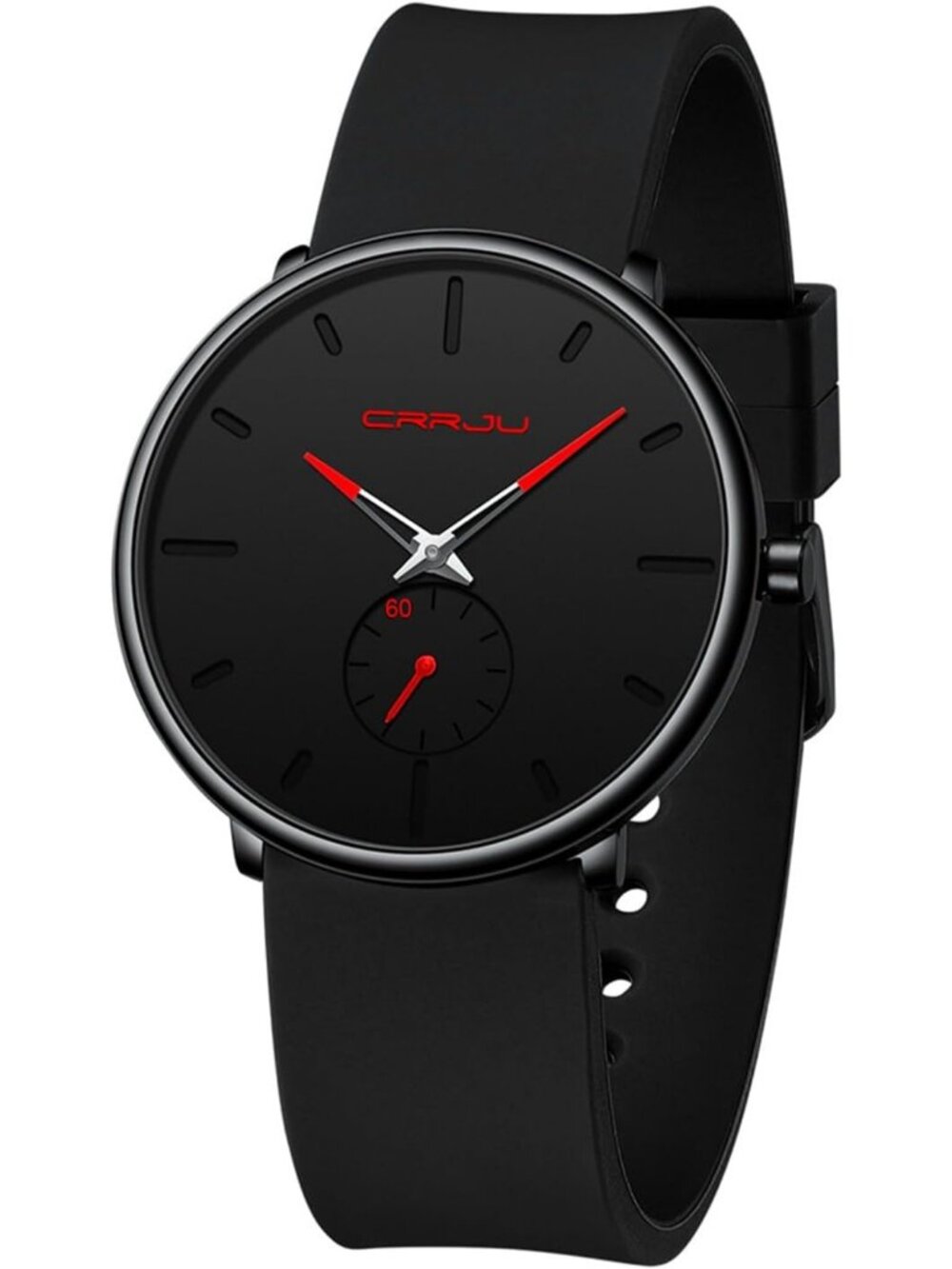 Unisex Black Red Casual Stylish Ultra Thin Silicone Band Waterproof Wristwatch